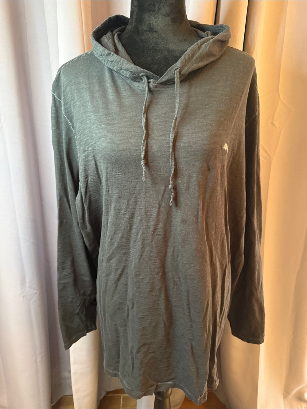 Casual Long-Sleeve Hooded Tee in Charcoal